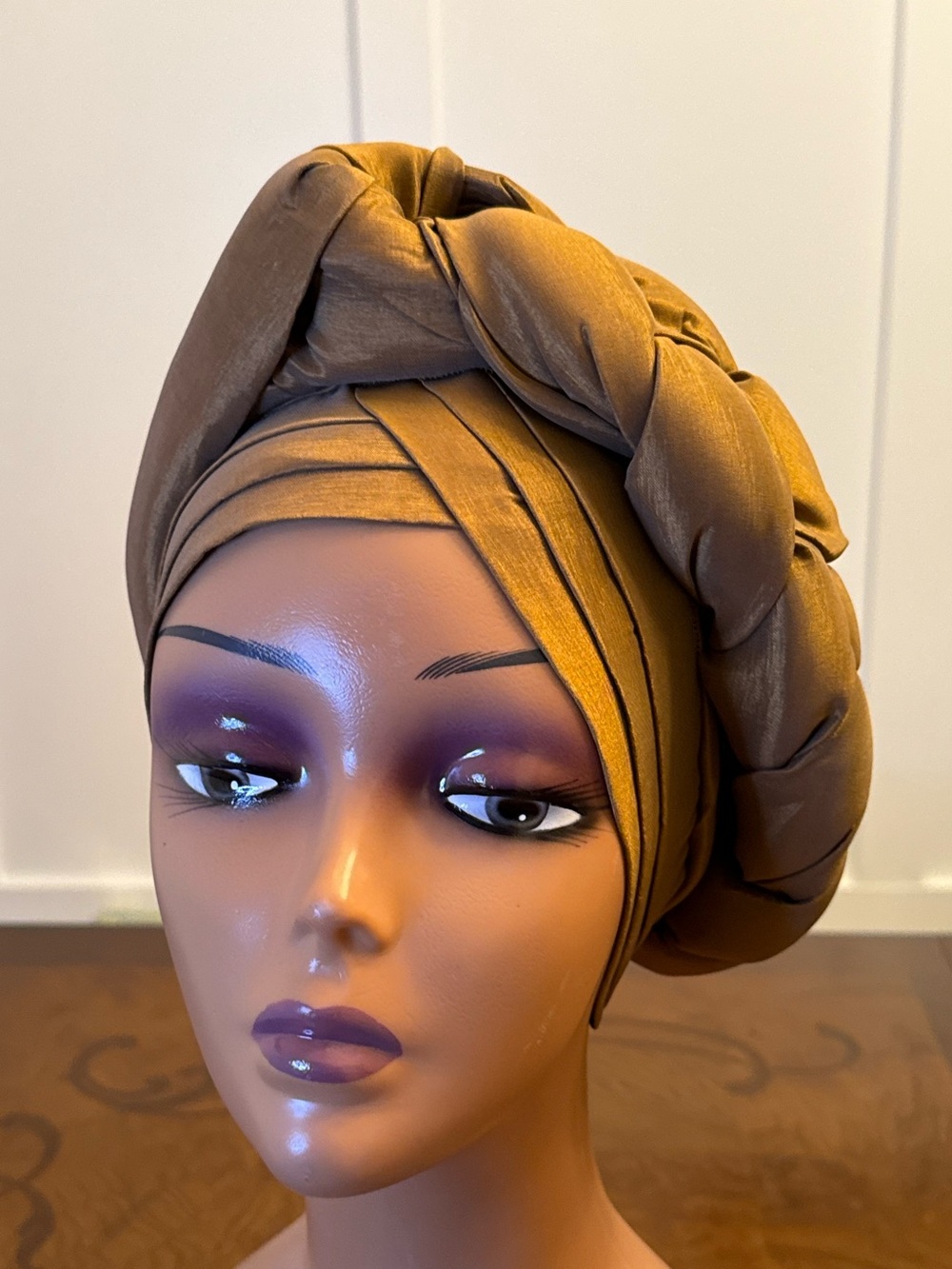 Satin Braided Turban Headwrap in Bronze